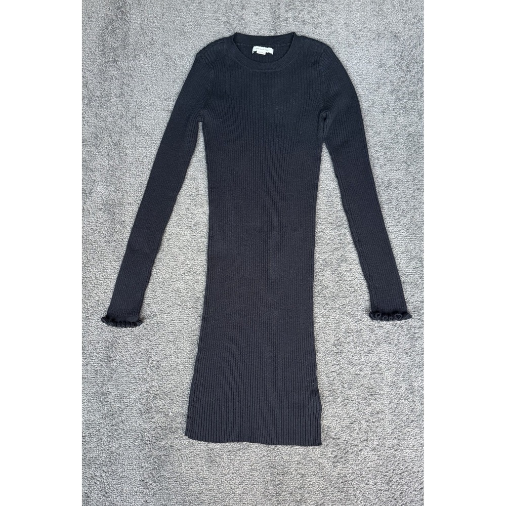American Eagle Black Ribbed Long Sleeve Mini Sweater Dress Lettuce Edge Small